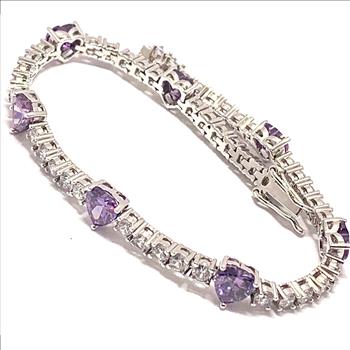 18k Gold Overlay 15.00ctw Amethyst & Diamonique Diamond Tennis Bracelet