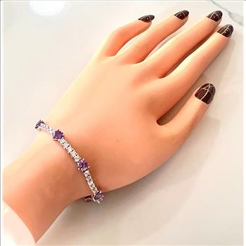 18k Gold Overlay 15.00ctw Amethyst & Diamonique Diamond Tennis Bracelet