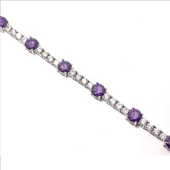 18k Gold Overlay 17.00ctw Amethyst & Diamonique Diamond Tennis Bracelet