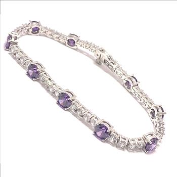 18k Gold Overlay 17.00ctw Amethyst & Diamonique Diamond Tennis Bracelet