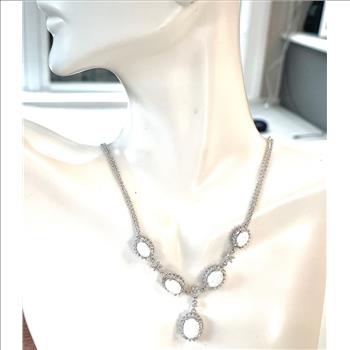 18k Gold Overlay 19.50ctw Opal & Diamonique Diamonds Necklace