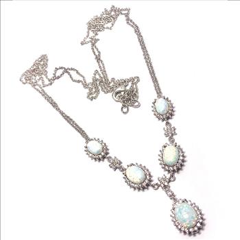 18k Gold Overlay 19.50ctw Opal & Diamonique Diamonds Necklace