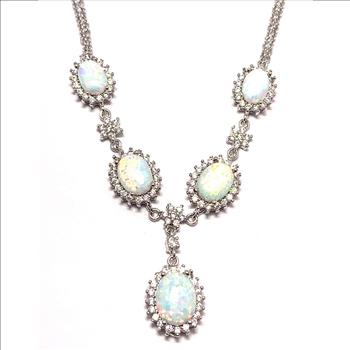 18k Gold Overlay 19.50ctw Opal & Diamonique Diamonds Necklace
