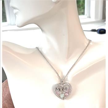 18k Gold Overlay 2.00ctw Multicolor Stones & Diamonique Diamond Heart Necklace