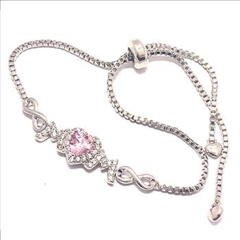 18k Gold Overlay 2.00ctw Pink Topaz & Diamonique Diamond Adjustable Tennis Bracelet