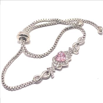 18k Gold Overlay 2.00ctw Pink Topaz & Diamonique Diamond Adjustable Tennis Bracelet