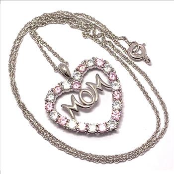18k Gold Overlay 2.00ctw Pink Topaz & Diamonique Diamond Heart Necklace