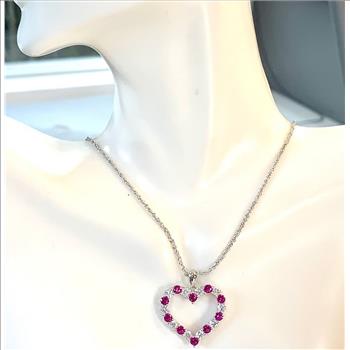 18k Gold Overlay 2.00ctw Ruby & Diamonique Diamonds Heart Necklace