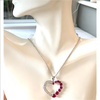 18k Gold Overlay 2.00ctw Ruby & Diamonique Diamonds Heart Necklace