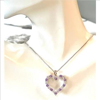 18k Gold Overlay 2.50ctw Lilac Amethyst & Diamonique Diamond Heart Necklace