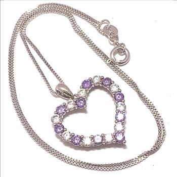 18k Gold Overlay 2.50ctw Lilac Amethyst & Diamonique Diamonds Heart Necklace