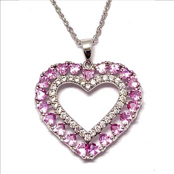 18k Gold Overlay 2.50ctw Pink Topaz & Diamonique Diamond Heart Necklace