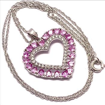 18k Gold Overlay 2.50ctw Pink Topaz & Diamonique Diamonds Heart Necklace