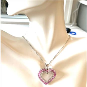 18k Gold Overlay 2.50ctw Pink Topaz & Diamonique Diamonds Heart Necklace