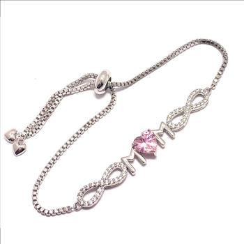 18k Gold Overlay 3.00ctw Pink Topaz & Diamonique Diamond  Adjustable Tennis Bracelet