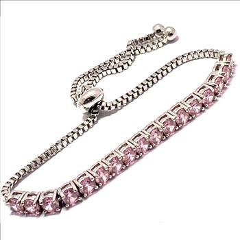 18k Gold Overlay 3.00ctw Pink Topaz & Diamonique Diamond Tennis Bracelet