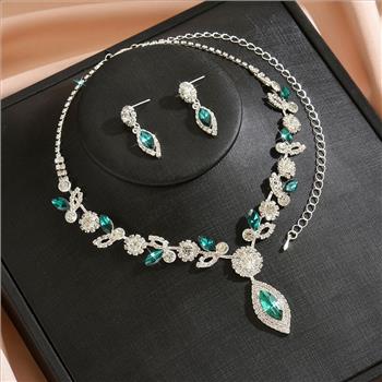 18k Gold Overlay 35.00ctw Emerald & Diamonique Diamond Necklace & Earrings Set