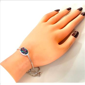 18k Gold Overlay 35.00ctw Mystic Topaz & Diamonique Diamond Adjustable Tennis Bracelet