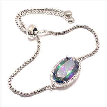 18k Gold Overlay 35.00ctw Mystic Topaz & Diamonique Diamond Adjustable Tennis Bracelet
