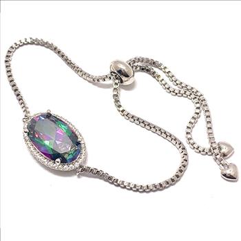 18k Gold Overlay 35.00ctw Mystic Topaz & Diamonique Diamond Adjustable Tennis Bracelet
