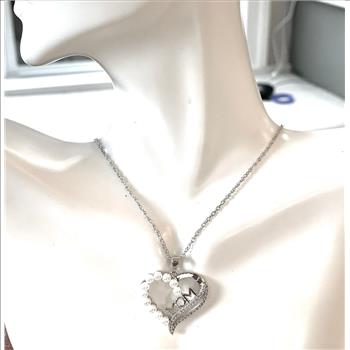 18k Gold Overlay 3mm White Pearl & Diamonique Diamonds Heart Necklace