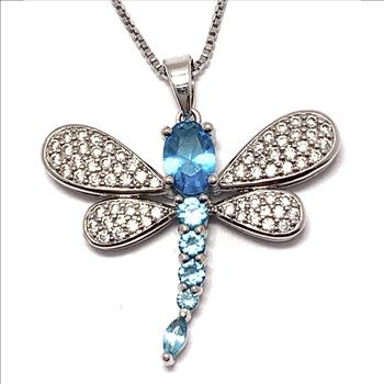 18k Gold Overlay 4.00ctw Blue Topaz & Diamonique Diamonds Dragonfly Necklace