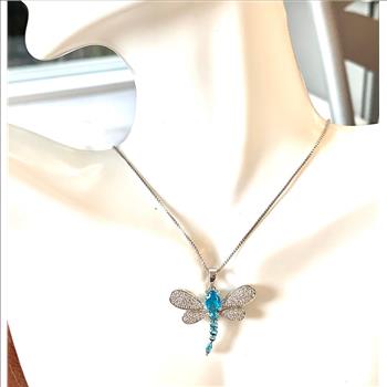 18k Gold Overlay 4.00ctw Blue Topaz & Diamonique Diamonds Dragonfly Necklace