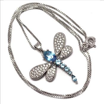 18k Gold Overlay 4.00ctw Blue Topaz & Diamonique Diamonds Dragonfly Necklace
