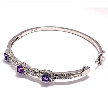 18k Gold Overlay 4.50ctw Amethyst & Diamonique Diamond Bangle Bracelet