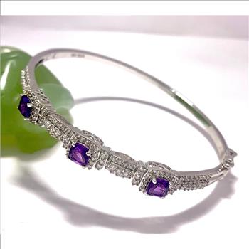 18k Gold Overlay 4.50ctw Amethyst & Diamonique Diamond Bangle Bracelet