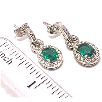 18k Gold Overlay 4.50ctw Emerald & Diamonique Diamonds Earrings