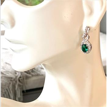 18k Gold Overlay 4.50ctw Emerald & Diamonique Diamonds Earrings