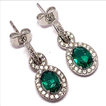 18k Gold Overlay 4.50ctw Emerald & Diamonique Diamonds Earrings