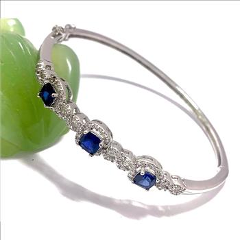 18k Gold Overlay 4.50ctw Sapphire & Diamonique Diamond Bangle Bracelet
