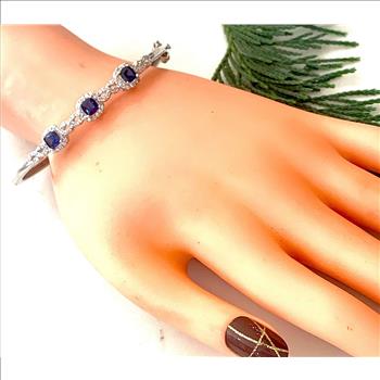 18k Gold Overlay 4.50ctw Sapphire & Diamonique Diamond Bangle Bracelet