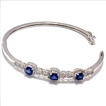 18k Gold Overlay 4.50ctw Sapphire & Diamonique Diamond Bangle Bracelet
