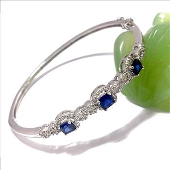 18k Gold Overlay 4.50ctw Sapphire & Diamonique Diamond Bangle Bracelet