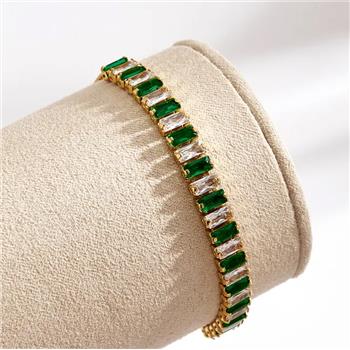 18K Gold Overlay 5.00ctw Emerald & Diamonique Diamond Adjustable 7”-9” Long Bracelet