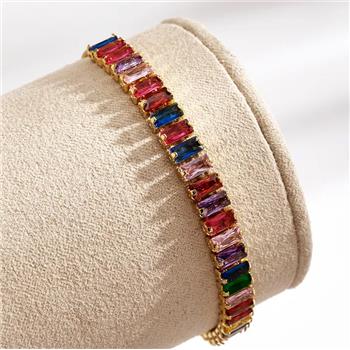 18K Gold Overlay 5.00ctw Multicolor Stones Adjustable 7”-9” Long Bracelet