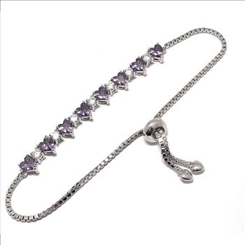 18k Gold Overlay 6.00ctw Amethyst & Diamonique Diamond Tennis Bracelet