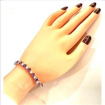 18k Gold Overlay 6.00ctw Amethyst & Diamonique Diamond Tennis Bracelet