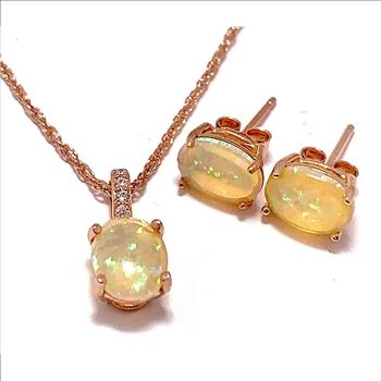 18k Gold Overlay 6.25ctw Opal & Diamonique Diamonds Necklace & Earrings Set