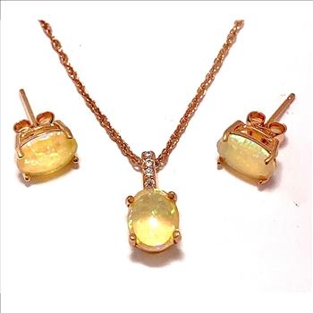 18k Gold Overlay 6.25ctw Opal & Diamonique Diamonds Necklace & Earrings Set