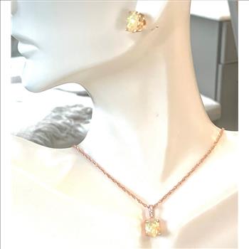 18k Gold Overlay 6.25ctw Opal & Diamonique Diamonds Necklace & Earrings Set