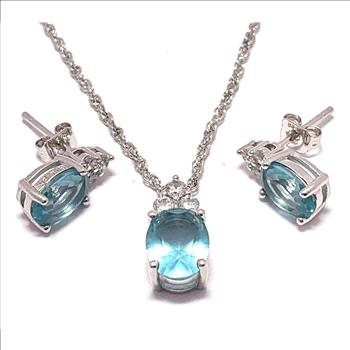 18k Gold Overlay 6.50ctw Blue Topaz & Diamonique Diamonds Necklace & Earrings Set