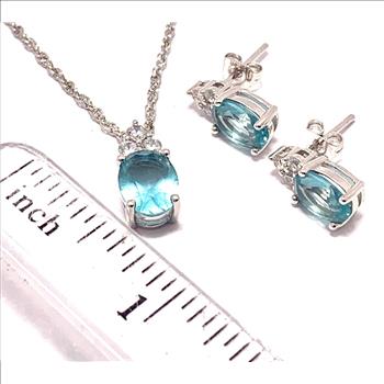 18k Gold Overlay 6.50ctw Blue Topaz & Diamonique Diamonds Necklace & Earrings Set