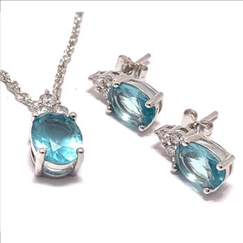 18k Gold Overlay 6.50ctw Blue Topaz & Diamonique Diamonds Necklace & Earrings Set