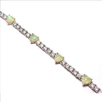 18k Gold Overlay 7.00ctw Opal & Diamonique Diamond Tennis Bracelet