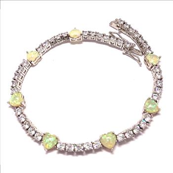 18k Gold Overlay 7.00ctw Opal & Diamonique Diamond Tennis Bracelet