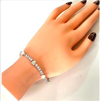 18k Gold Overlay 7.00ctw Opal & Diamonique Diamond Tennis Bracelet